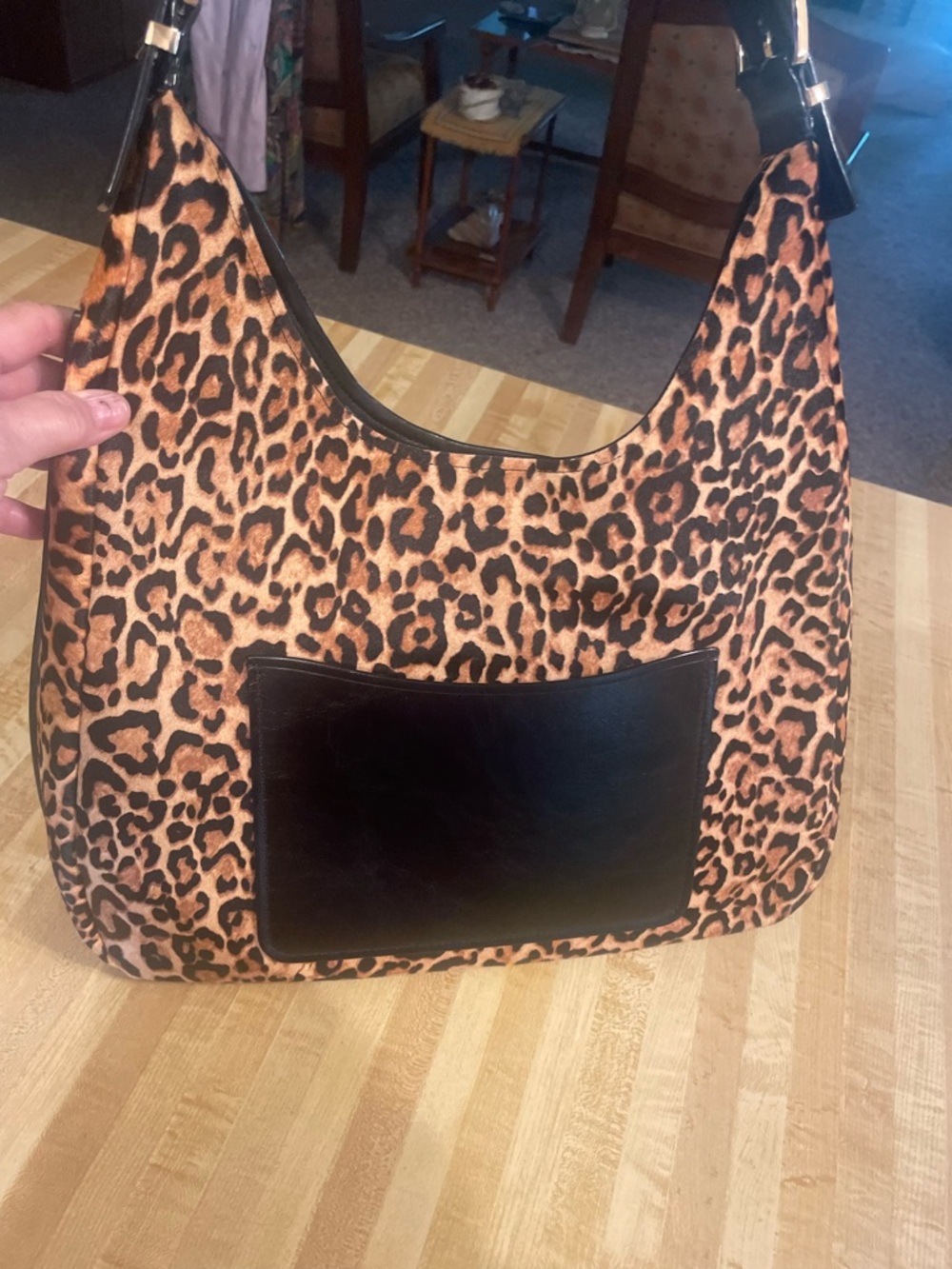 Michael Kors Leopard Print Shoulder Bag with Black Front Pocket